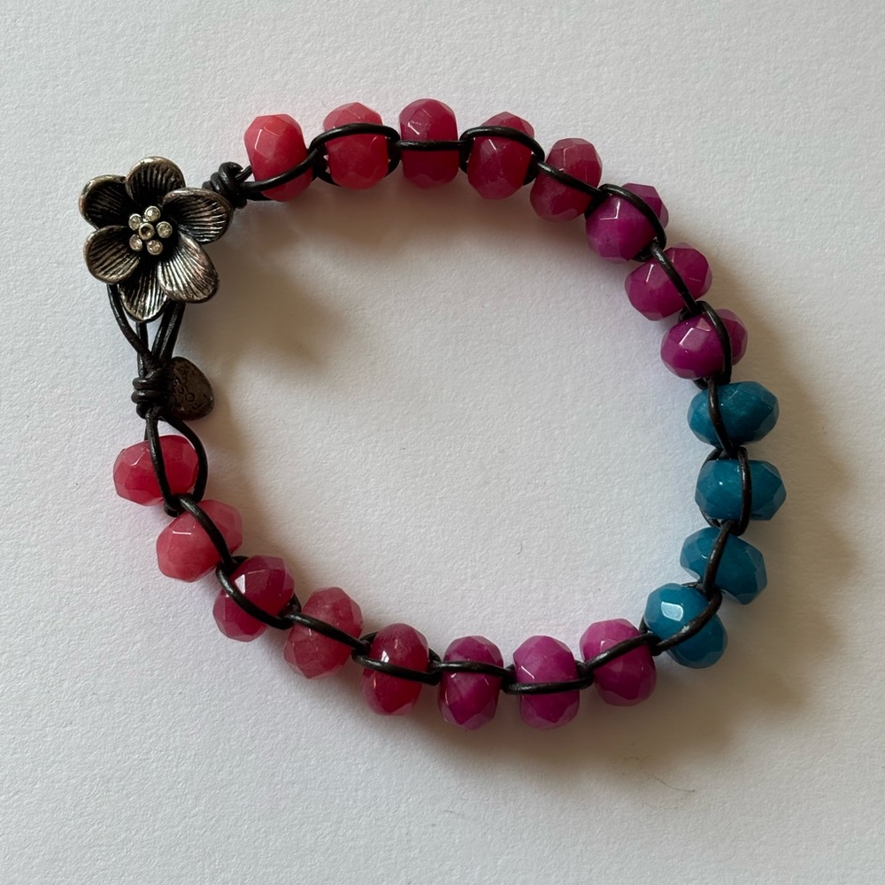 Fossil Pink & Teal Beaded Flower Closure Bracelet